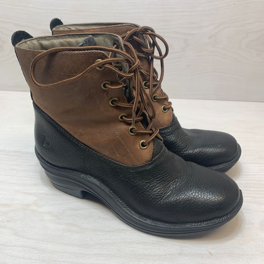 Bionica Roker Boots Women's Size 8 M‎ Black Brown Leather Lace-Up Waterproof